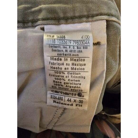Carhartt Mens Cargo Pocket Carpenter Work Green Canvas Pants SZ 44 x 30 - Picture 11 of 12